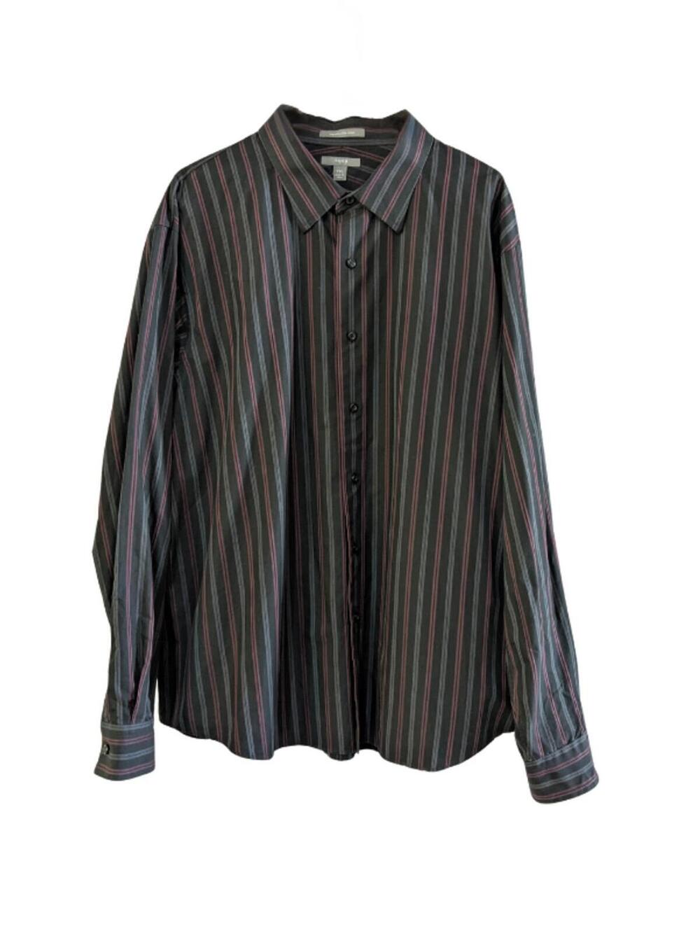 Apt. 9 Men's Superfine 80s Cotton Dress Shirt, Black Gray Pink Stripe, Size XXL